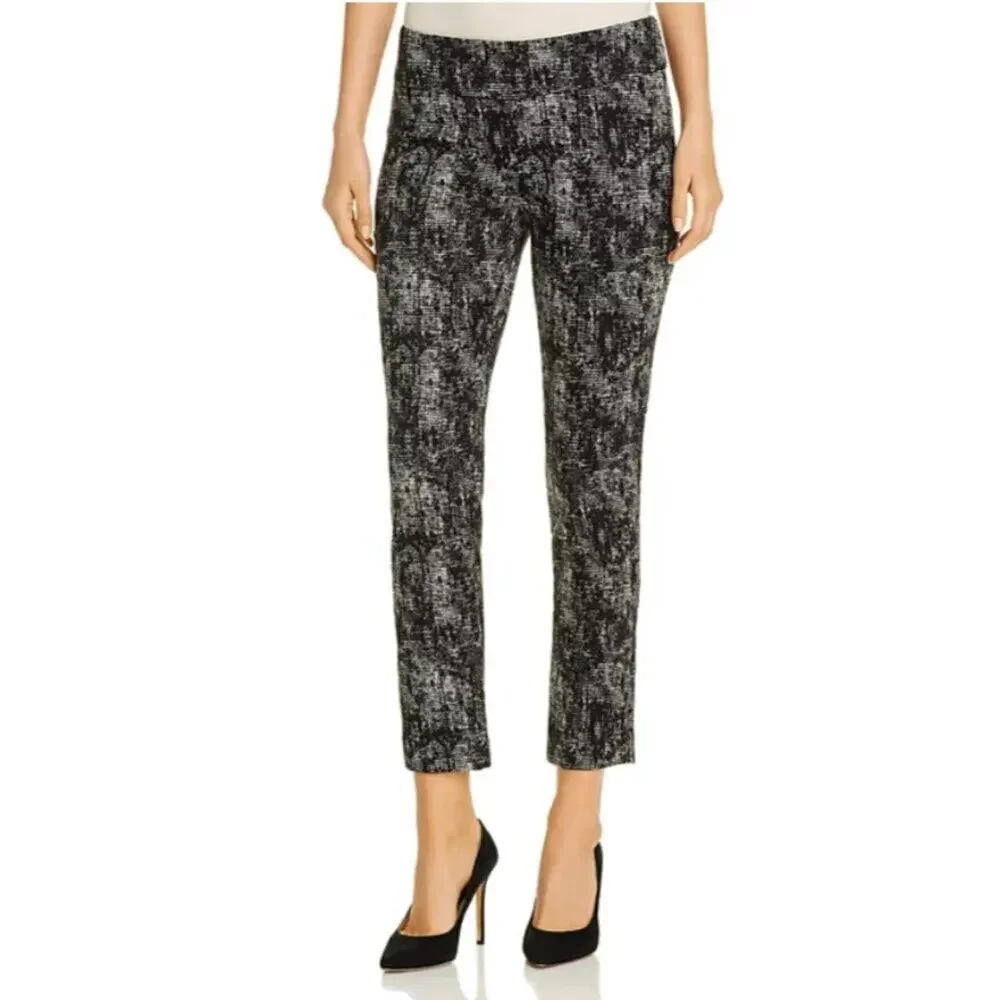 NWT NIC+ZOE Black White Abstract Pull-On Knit Pants Ankle Size 6